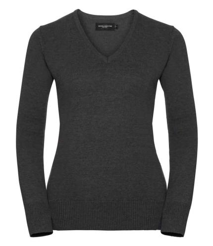 Russell Collection Ladies Cotton Acrylic V Neck Sweater