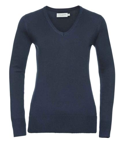 Russell Collection Ladies Cotton Acrylic V Neck Sweater