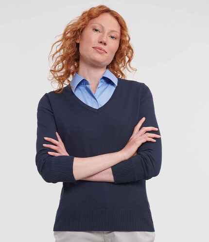 Russell Collection Ladies Cotton Acrylic V Neck Sweater 3