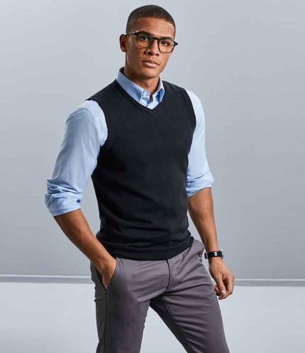 Russell Collection Sleeveless Cotton Acrylic V Neck Sweater 3