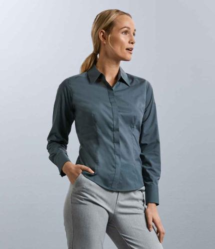 Russell Athletic Collection Ladies Long Sleeve Fitted Poplin Shirt 3