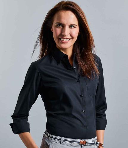 Russell Athletic Collection Ladies Long Sleeve Easy Care Cotton Poplin Shirt 3