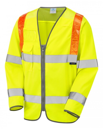 LEO BARBROOK ISO 20471 Cl 3 Orange Brace Sleeved Waistcoat