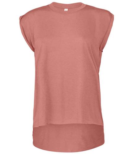 Bella Ladies Flowy Rolled Cuff Muscle T-Shirt 0