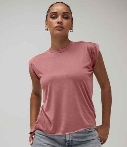 Bella Ladies Flowy Rolled Cuff Muscle T-Shirt 3