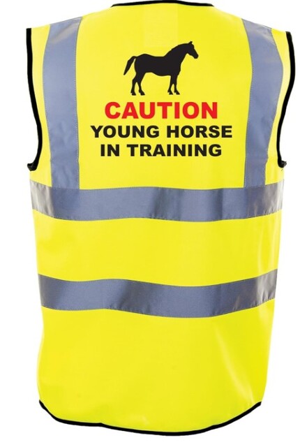Caution Young Horse in Training Equestrian Printed Hi Vis Waistcoat Vest