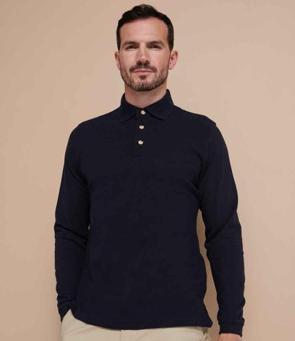 Henbury Long Sleeve Cotton Piqué Polo Shirt 1