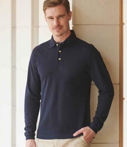 Henbury Long Sleeve Cotton Piqué Polo Shirt 1