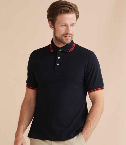 Henbury Contrast Double Tipped Cotton Piqué Polo Shirt 1