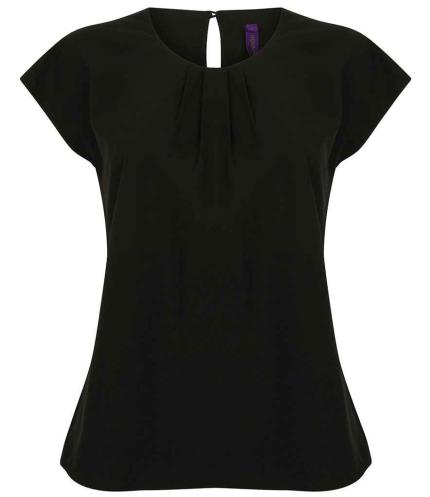 Henbury Ladies Pleat Front Short Sleeve Blouse 0