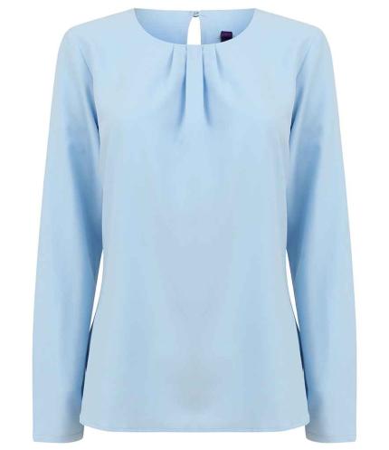 Henbury Ladies Pleat Front Long Sleeve Blouse
