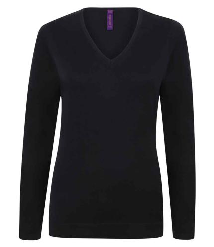 Henbury Ladies Lightweight Cotton Acrylic V Neck Sweater