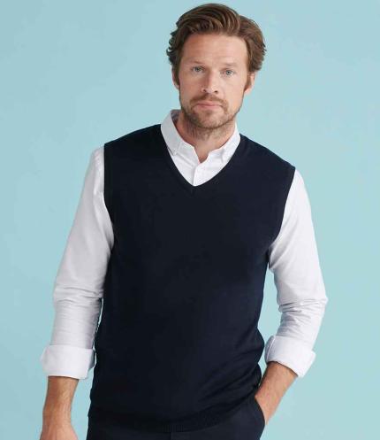 Henbury Lightweight Sleeveless Cotton Acrylic V Neck Sweater 3