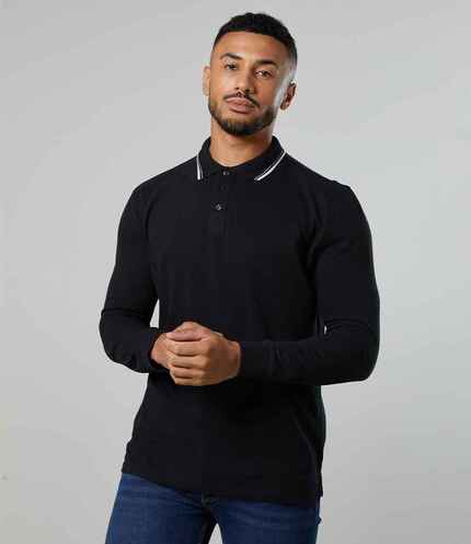 AWDis Long Sleeve Tipped 100 Polo Shirt 1