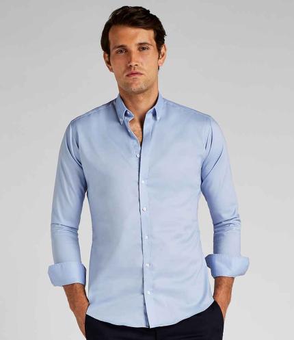 Kustom Kit Slim Fit Stretch Long Sleeve Oxford Shirt 2