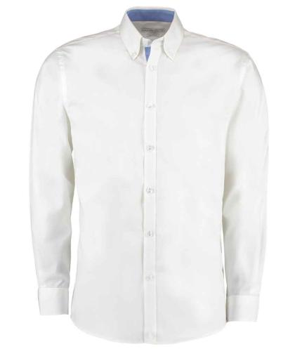Kustom Kit Premium Long Sleeve Contrast Tailored Oxford Shirt