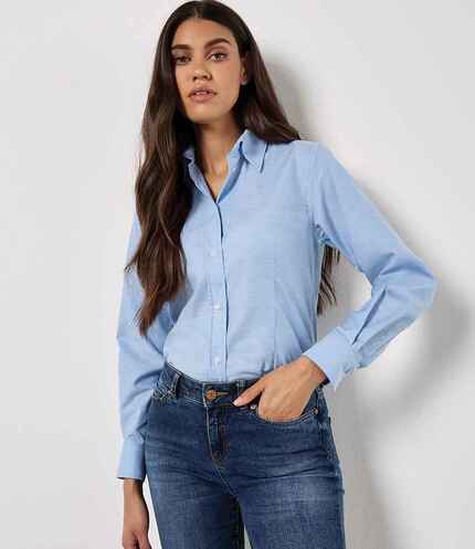 Kustom Kit Ladies Long Sleeve Tailored Workwear Oxford Shirt 2