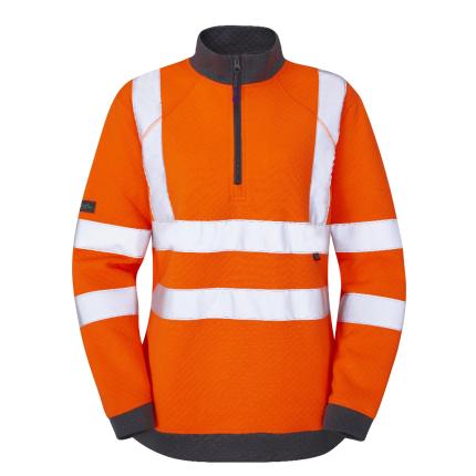 Leo Workwear Elberry Ecoviz Hi Vis Womens 1/4 Zip Sweatshirt 1