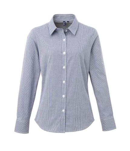 Premier Ladies Gingham Long Sleeve Shirt - Navy/White | Order Uniform ...