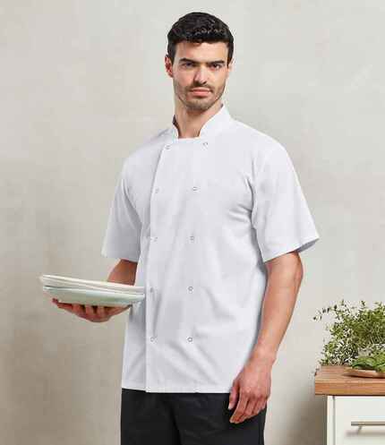 Premier Unisex Short Sleeve Stud Front Chef's Jacket 2