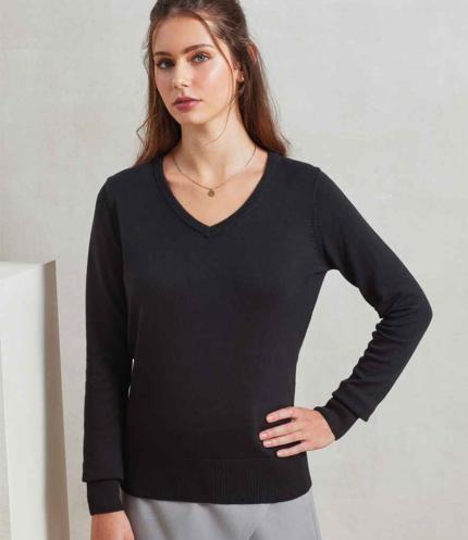 Premier Ladies Knitted Cotton Acrylic V Neck Sweater 1
