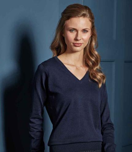 Premier Ladies Knitted Cotton Acrylic V Neck Sweater 2