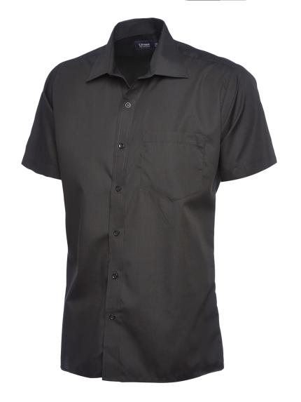 Uneek Mens Poplin Half Sleeve Shirt - Black | Order Uniform UK Ltd