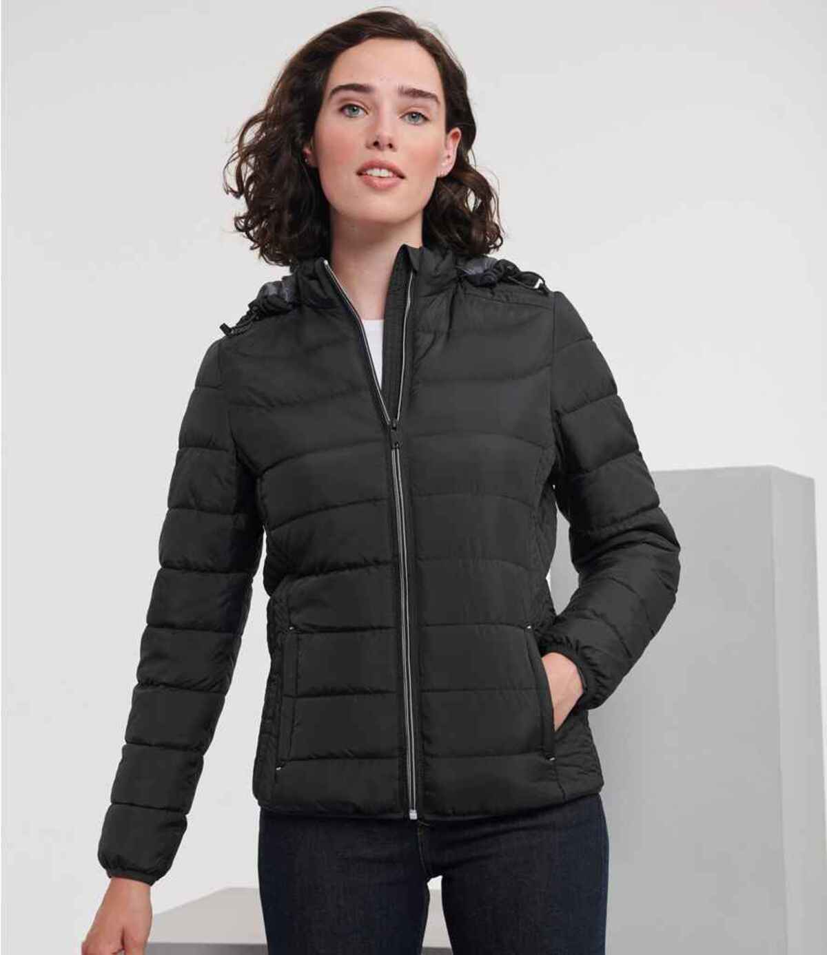 Russell Ladies Hooded Nano Padded Jacket - Black | Order Uniform UK Ltd