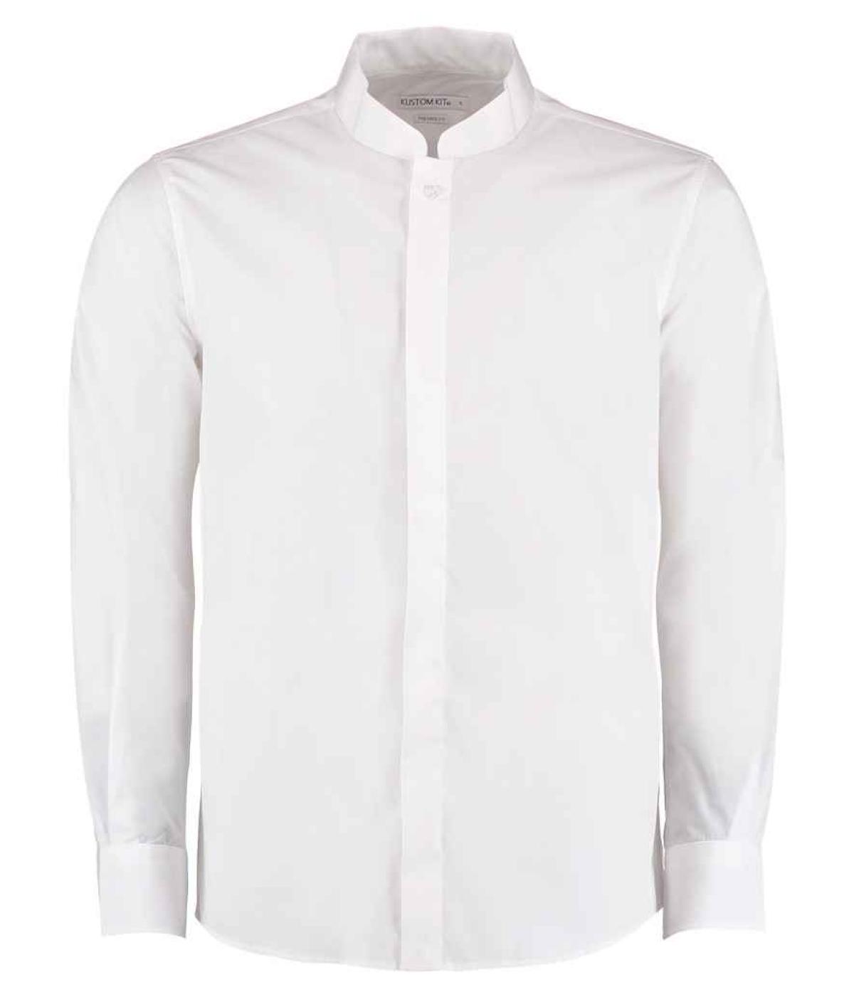 Kustom Kit Long Sleeve Tailored Mandarin Collar Shirt - White | Order ...