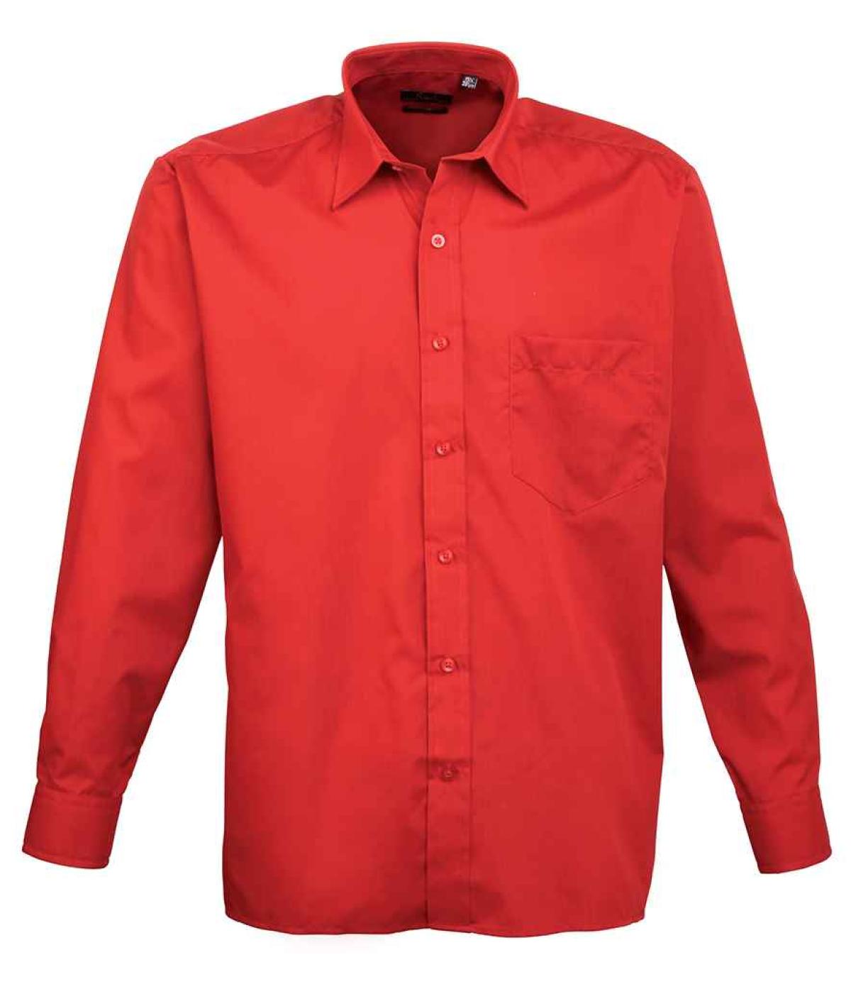 Premier Long Sleeve Poplin Shirt - Red | Order Uniform UK Ltd