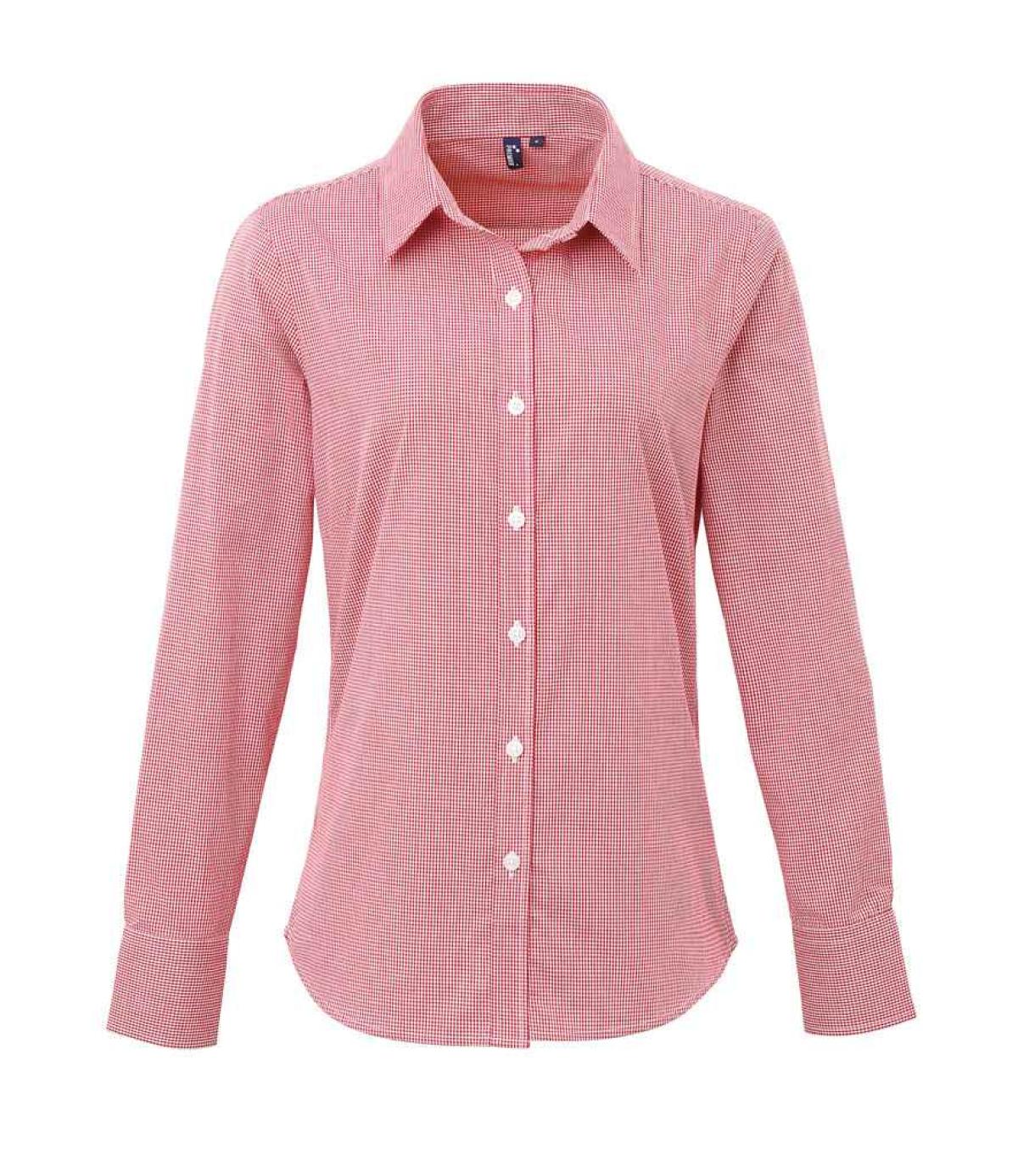 Premier Ladies Gingham Long Sleeve Shirt - Red/White | Order Uniform UK Ltd