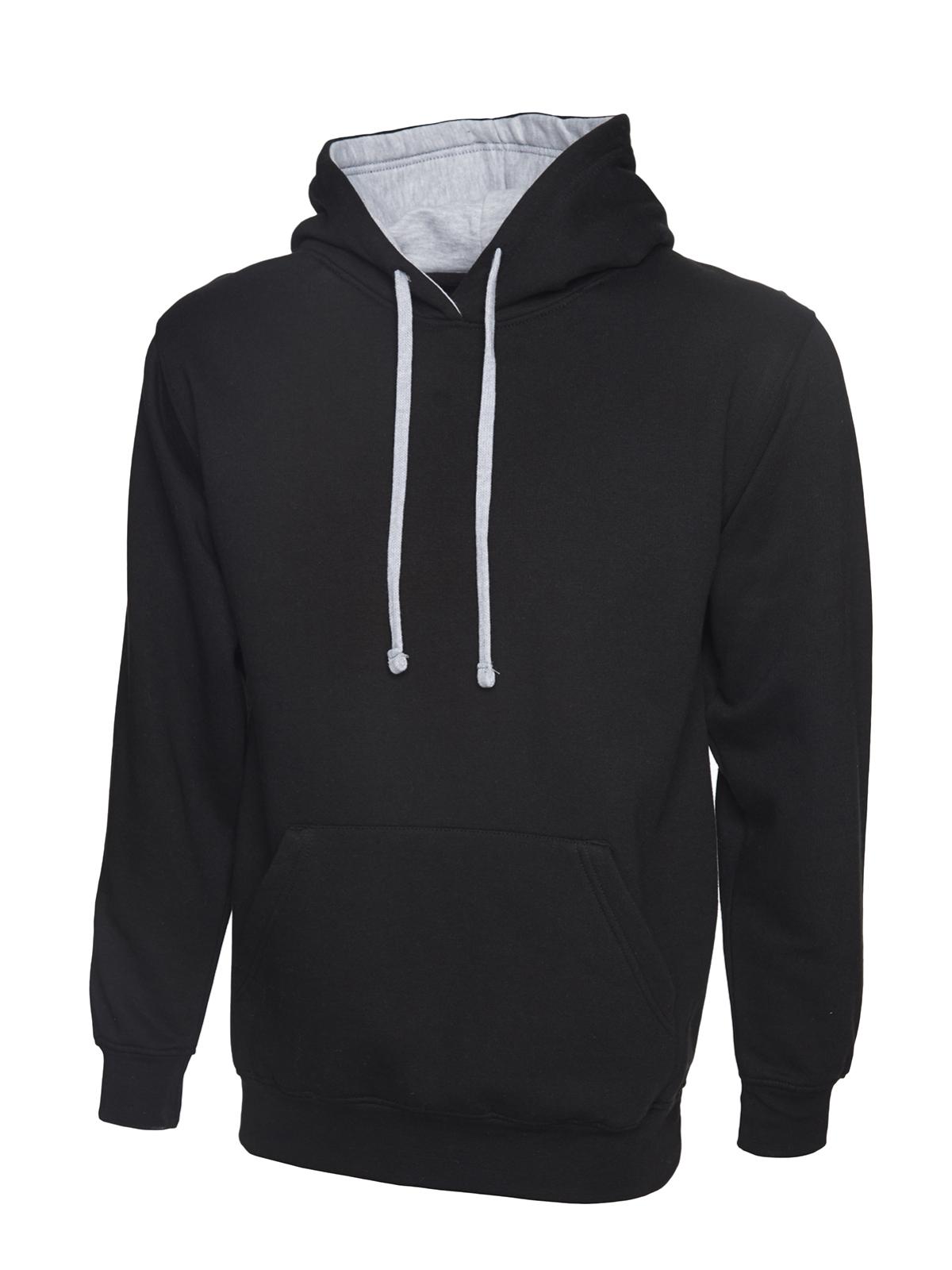 Uneek Contrast Hooded Sweatshirt - Black/Heather Grey | Order Uniform ...