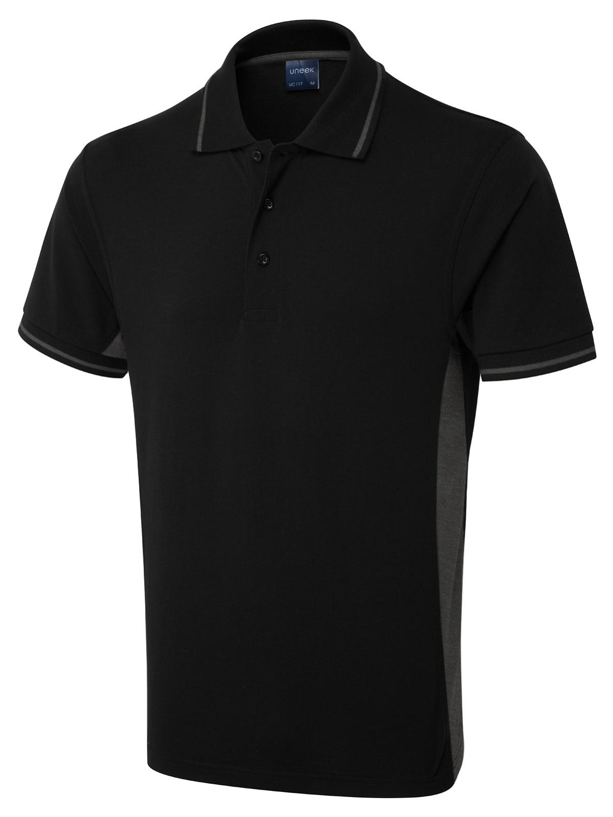 Uneek Two Tone Polo shirt - Black/Charcoal | Order Uniform UK Ltd
